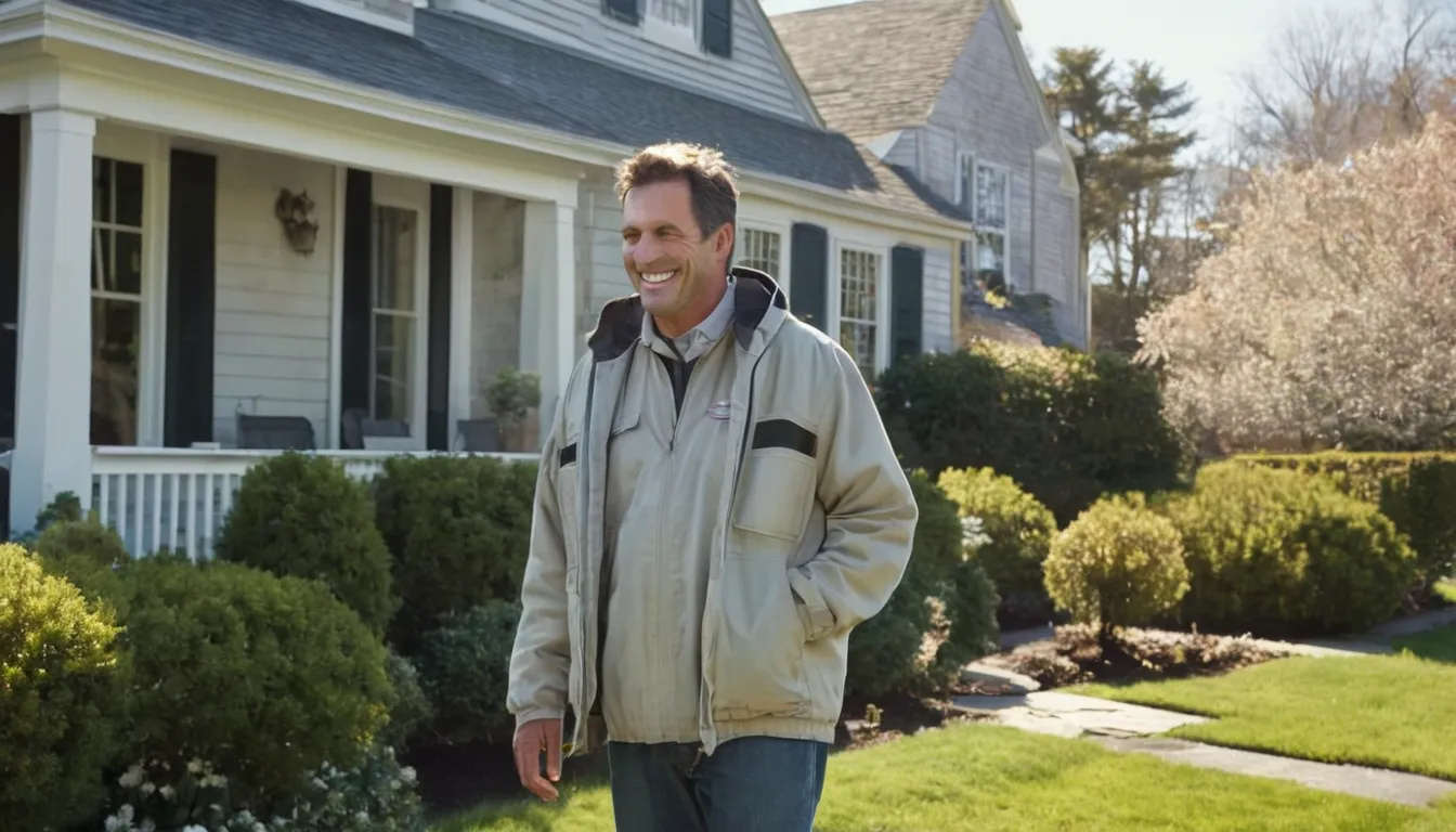 A friendly provider talking with a homeowner at the front door of a house in Marlborough